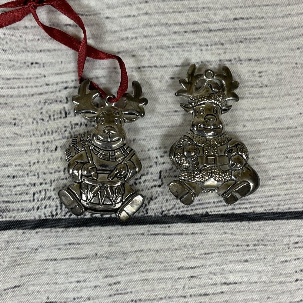 Vintage Gorham Silver Plated Reindeer Pair Christmas Ornaments